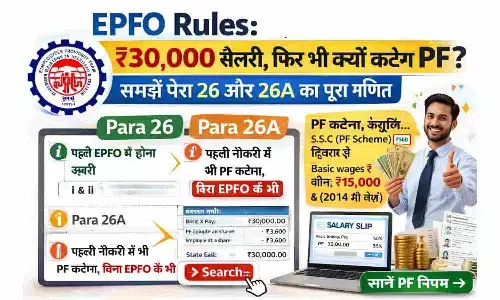 EPFO Rules: नई नौकरी में ₹30,000 सैलरी, फिर भी क्यों कटेगा PF? समझें पैरा 26 और 26A का पूरा गणित EPFO Rules: नई नौकरी में ₹30,000 सैलरी, फिर भी क्यों कटेगा PF? समझें पैरा 26 और 26A का पूरा गणित