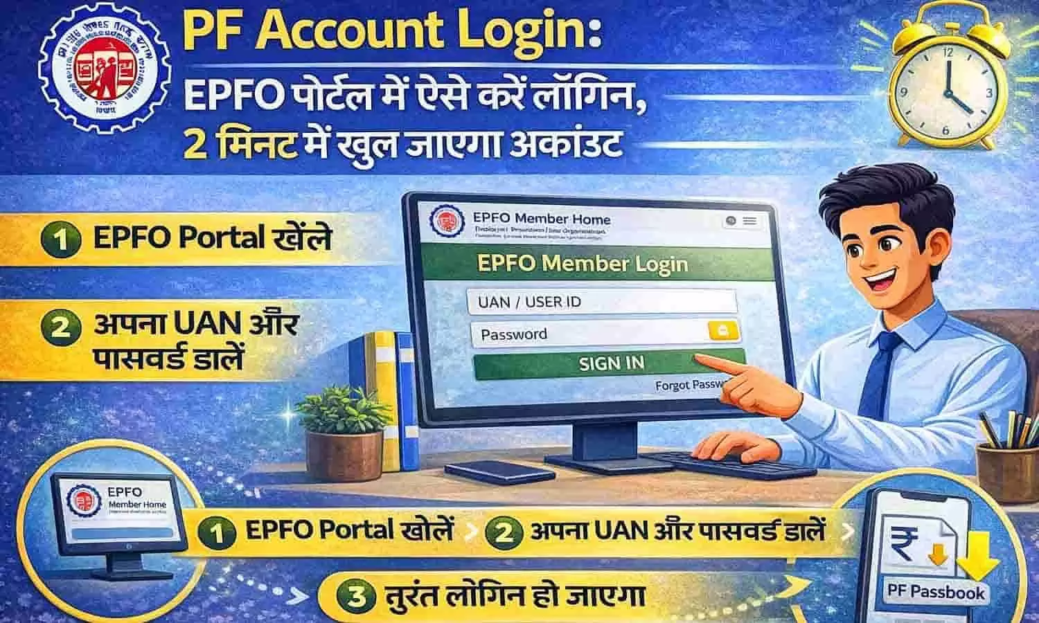 PF Account Login: EPFO पोर्टल में ऐसे करें लॉगिन, 2 मिनट में खुल जाएगा अकाउंट PF Account Login: EPFO पोर्टल में ऐसे करें लॉगिन, 2 मिनट में खुल जाएगा अकाउंट