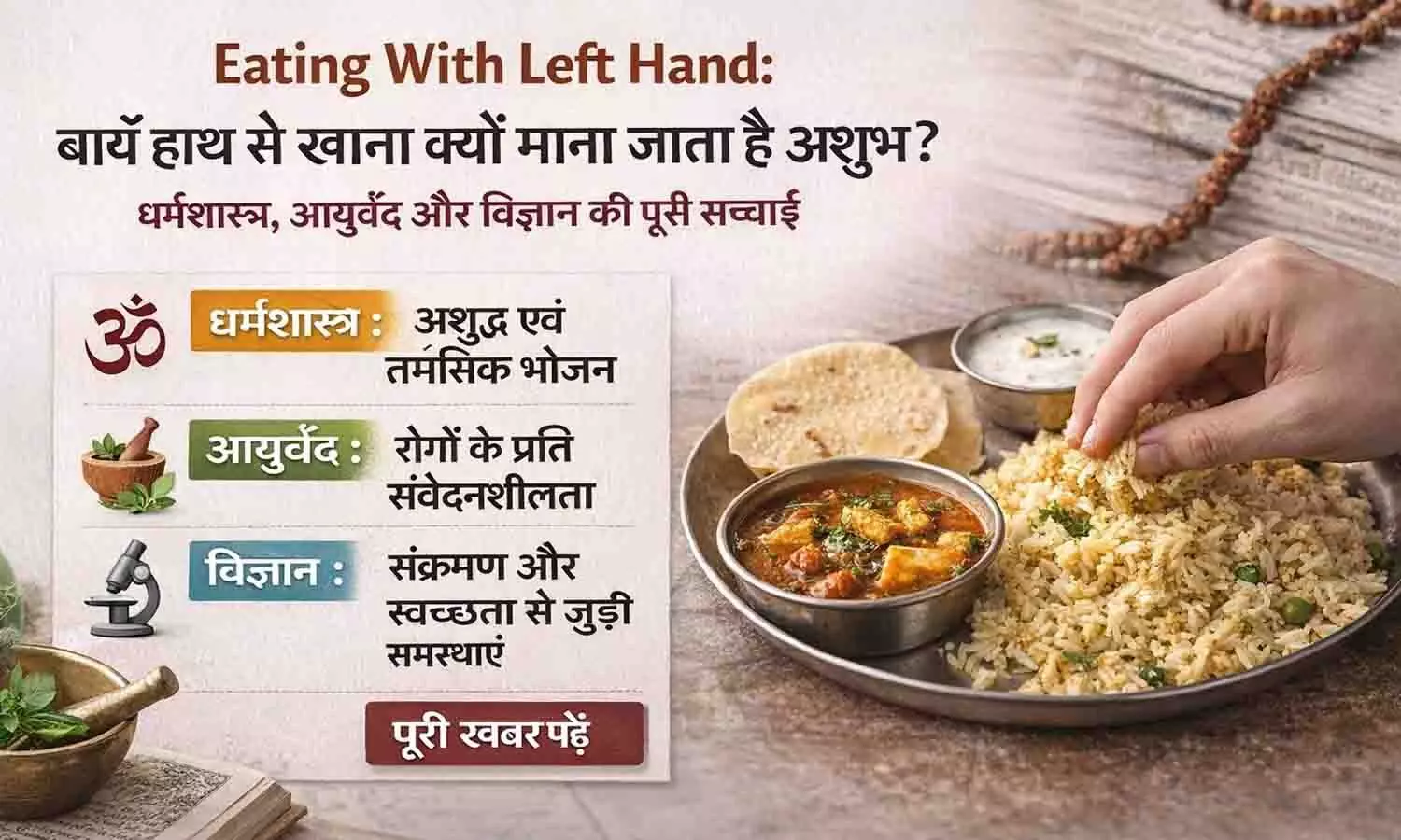 Eating With Left Hand: बाएं हाथ से खाना क्यों माना जाता है अशुभ? धर्मशास्त्र, आयुर्वेद और विज्ञान की पूरी सच्चाई | Eating With Left Hand Beliefs Eating With Left Hand: बाएं हाथ से खाना क्यों माना जाता है अशुभ? धर्मशास्त्र, आयुर्वेद और विज्ञान की पूरी सच्चाई | Eating With Left Hand Beliefs