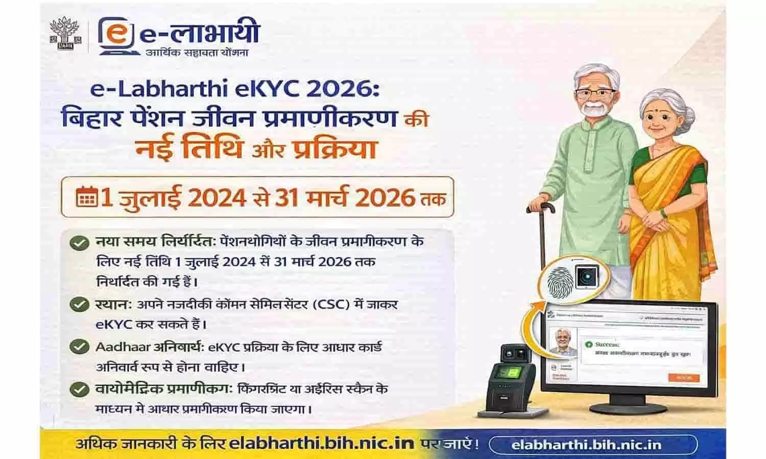 e-Labharthi eKYC 2026: बिहार पेंशन जीवन प्रमाणीकरण की नई तिथि और प्रक्रिया e-Labharthi eKYC 2026: बिहार पेंशन जीवन प्रमाणीकरण की नई तिथि और प्रक्रिया
