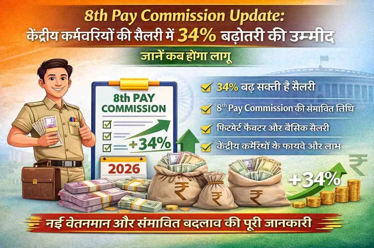 8th Pay Commission Update: केंद्रीय कर्मचारियों की सैलरी में 34% बढ़ोतरी की उम्मीद, जानें कब होगा लागू 8th Pay Commission Update: केंद्रीय कर्मचारियों की सैलरी में 34% बढ़ोतरी की उम्मीद, जानें कब होगा लागू