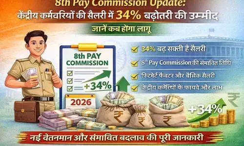 8th Pay Commission Update: केंद्रीय कर्मचारियों की सैलरी में 34% बढ़ोतरी की उम्मीद, जानें कब होगा लागू 8th Pay Commission Update: केंद्रीय कर्मचारियों की सैलरी में 34% बढ़ोतरी की उम्मीद, जानें कब होगा लागू