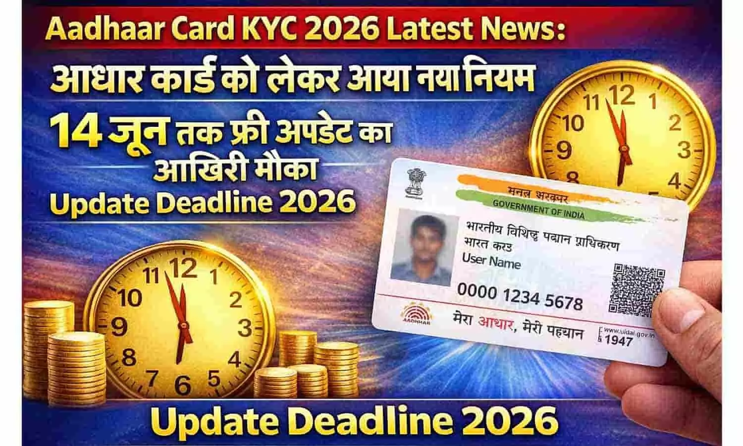 Aadhaar Card KYC 2026 Latest News: आधार कार्ड को लेकर आया नया नियम, 14 जून तक फ्री अपडेट का आखिरी मौका | Update Deadline 2026 Aadhaar Card KYC 2026 Latest News: आधार कार्ड को लेकर आया नया नियम, 14 जून तक फ्री अपडेट का आखिरी मौका | Update Deadline 2026
