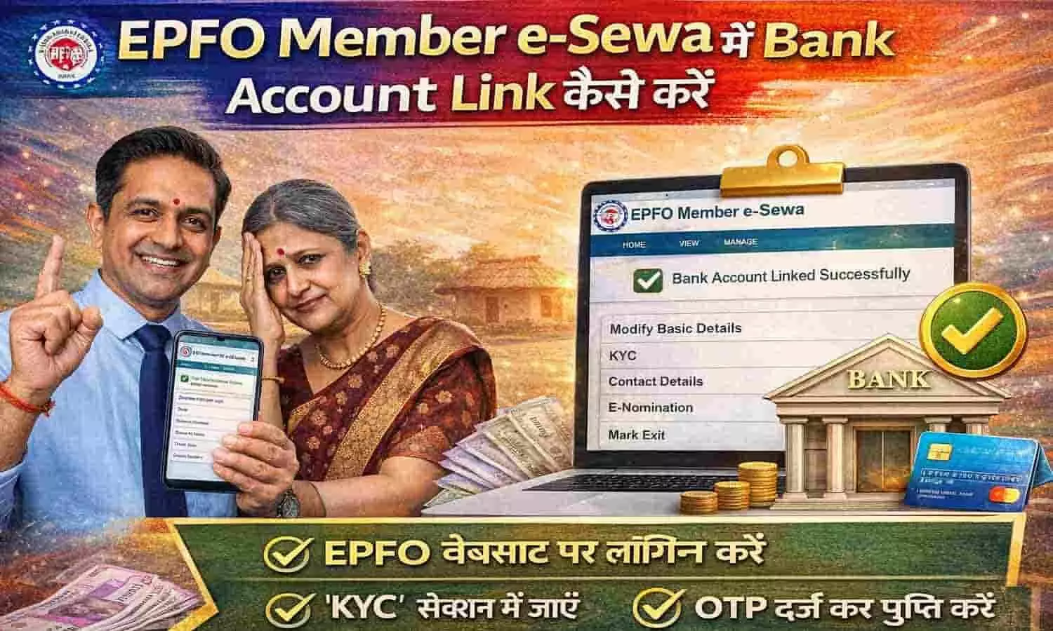 EPFO Member e-Sewa में Bank Account Link कैसे करें EPFO Member e-Sewa में Bank Account Link कैसे करें