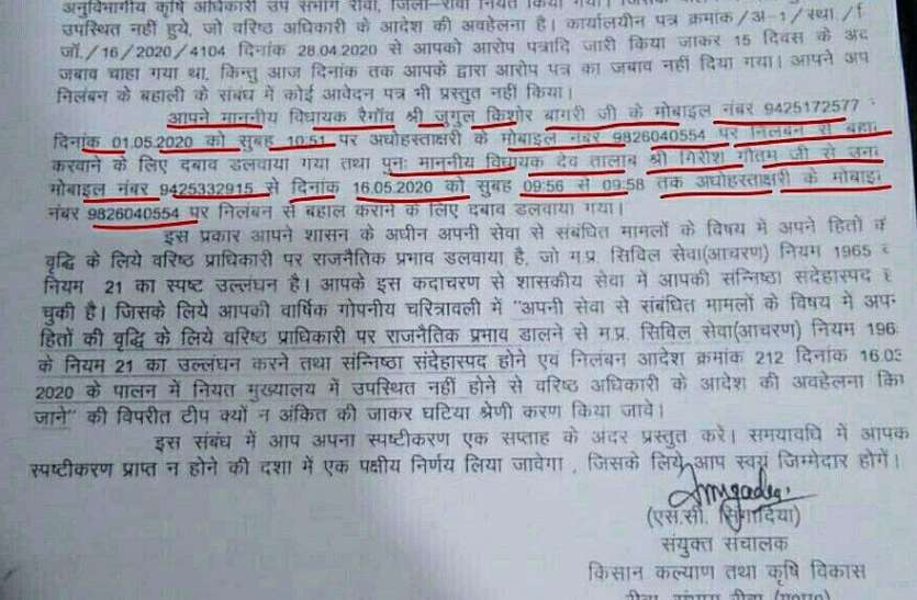 रीवा के देवतालाब एवं सतना के रैगांव विधायक ने बनाया ऐसा दबाव कि अफसर ने जारी कर दिया अनोखा आदेश