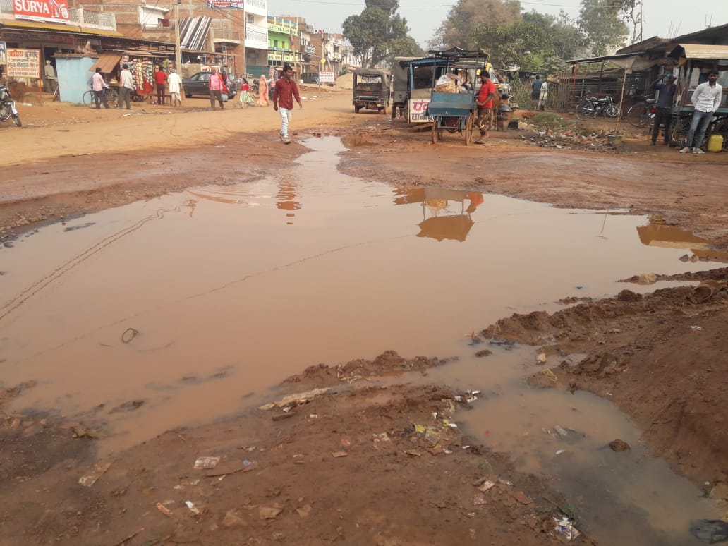 रीवा: सूखे मौसम में भी तलैया नजर आ रही सड़क, भाजपा सरकार के विकास का नमूना