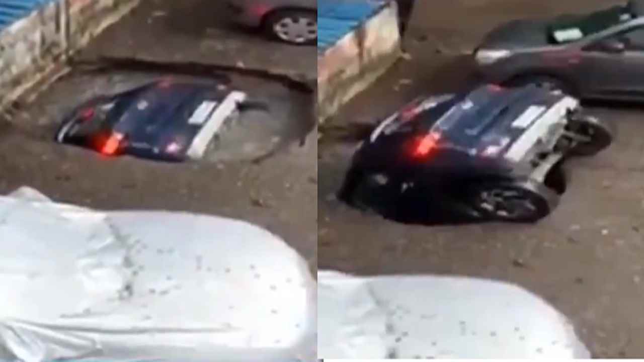 दिल दहला देने वाली घटना, मुंबई में देखते ही देखते गड्ढे में समा गई पूरी कार, देखिये Video