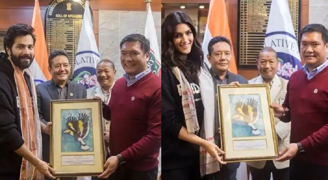 अरूणांचल प्रदेश के सीएम से मिली फिल्म भेड़िया की टीम, वरूण धवन एवं कृति सेनन कुछ यूं आए नजर