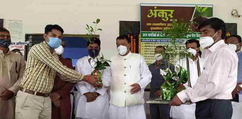 प्रभारी मंत्री ने विघ्नहर्ता संगठन के पदाधिकारियों को पौधे देकर किया सम्मानित- Rewa News